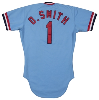 1982 Ozzie Smith Game Used and Signed St. Louis Cardinals Powder Blue Jersey (PSA/DNA, Herzog LOA & Pujols Foundation LOA)